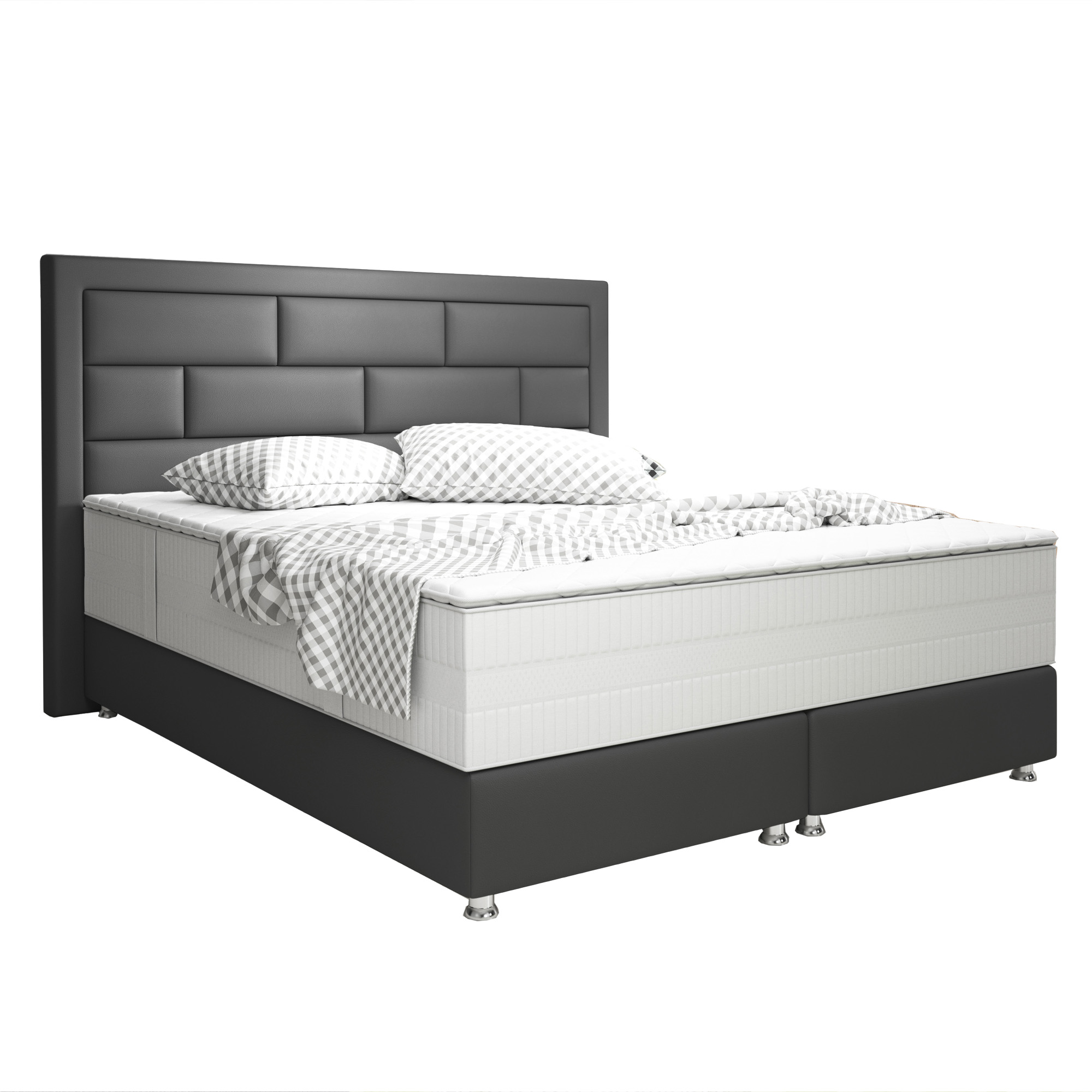Boxspringbett Nizza 180x200 cm Kunstleder Anthrazit TYP4