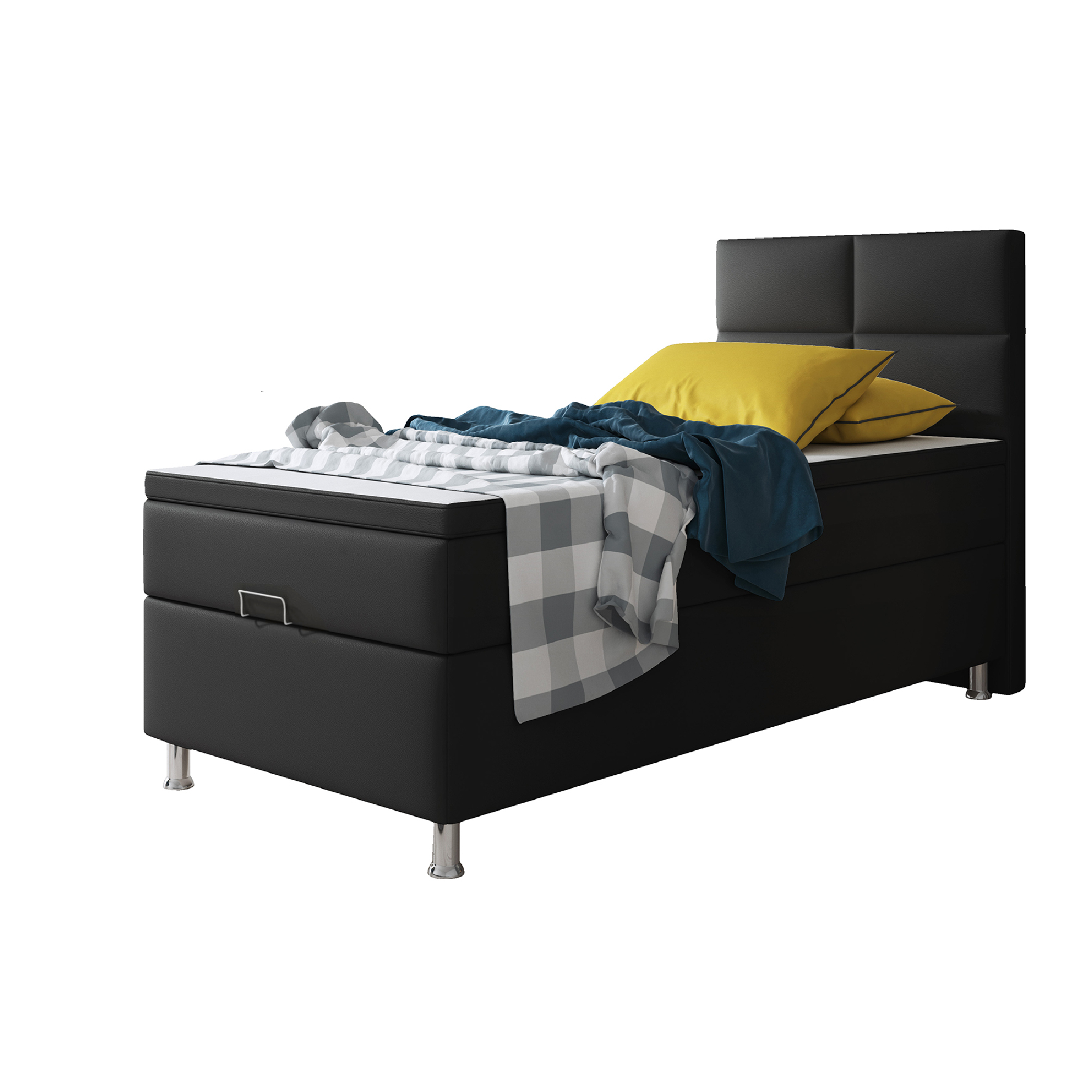 Boxspringbett Miami mit Bettkasten 90x200 cm Kunstleder schwarz