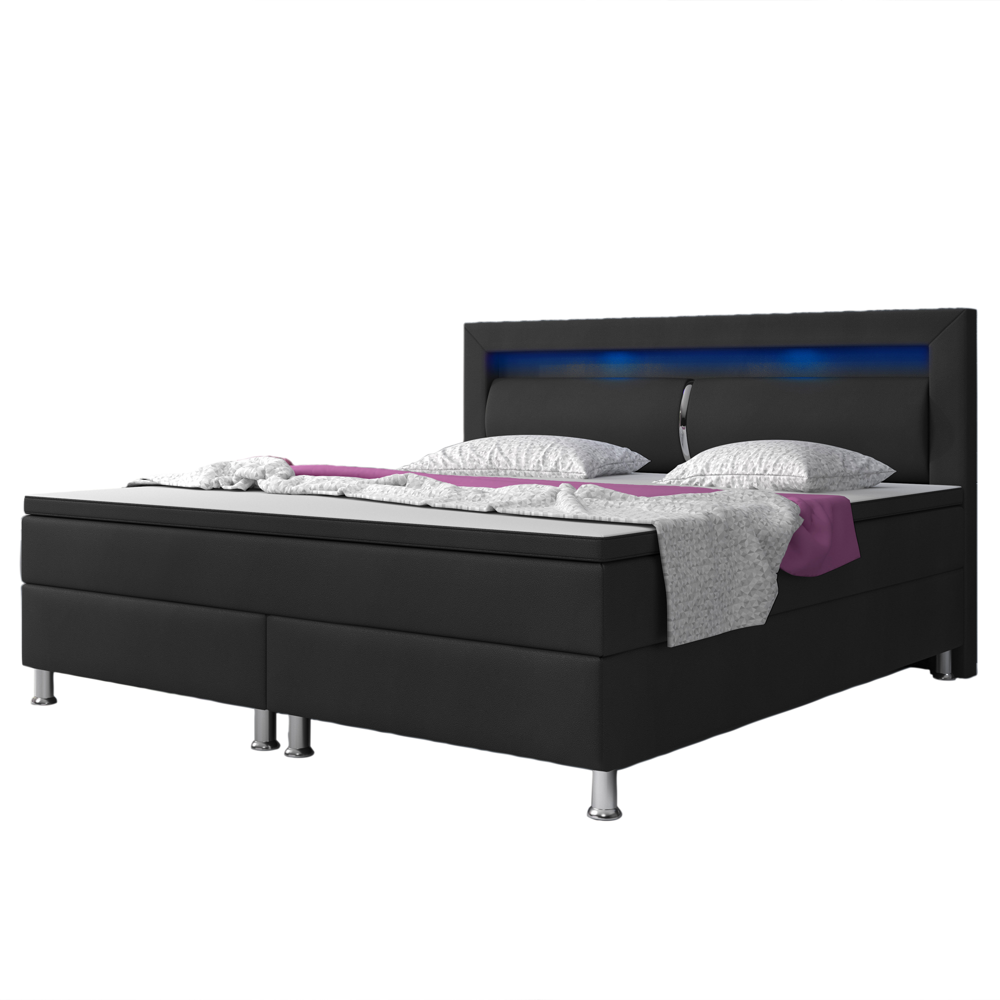 Boxspringbett Milano 180x200 Kunstleder Schwarz TYP 6