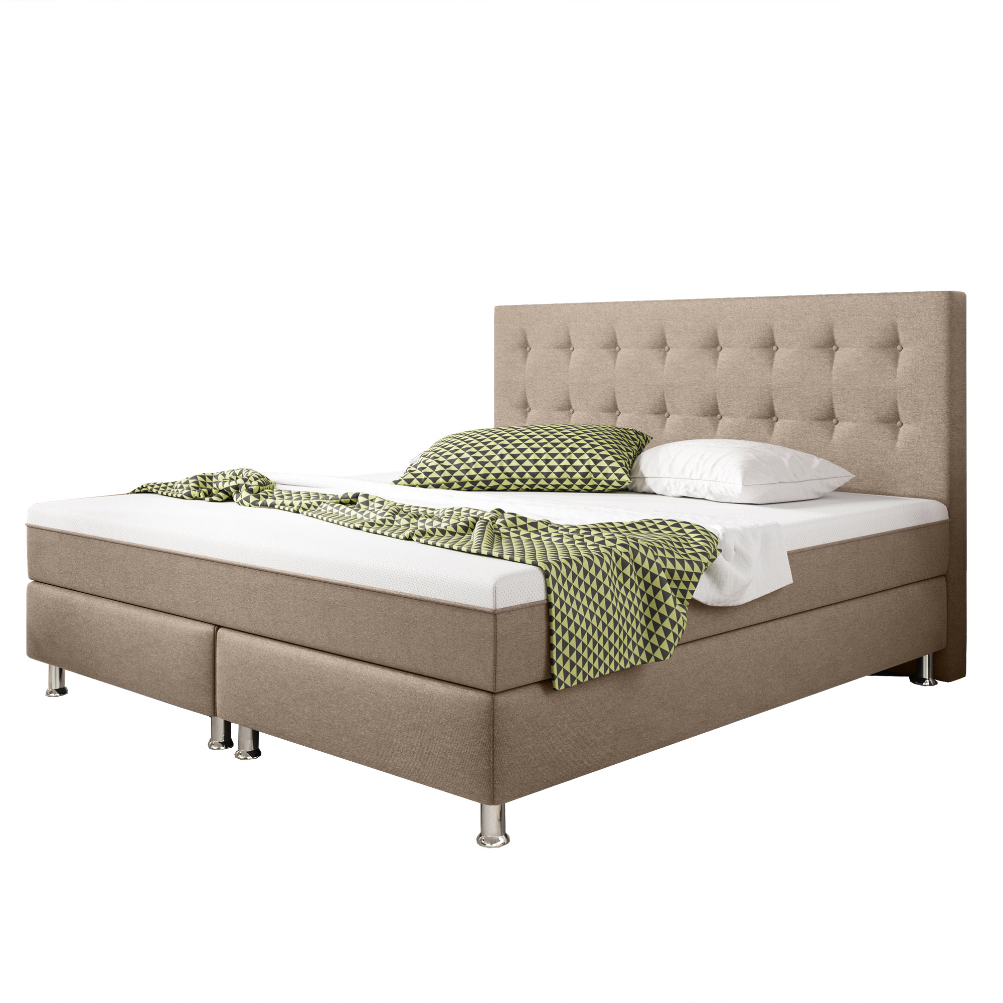 Boxspringbett Köln Plus mit integriertem Topper 180x200 Webstoff Muddy