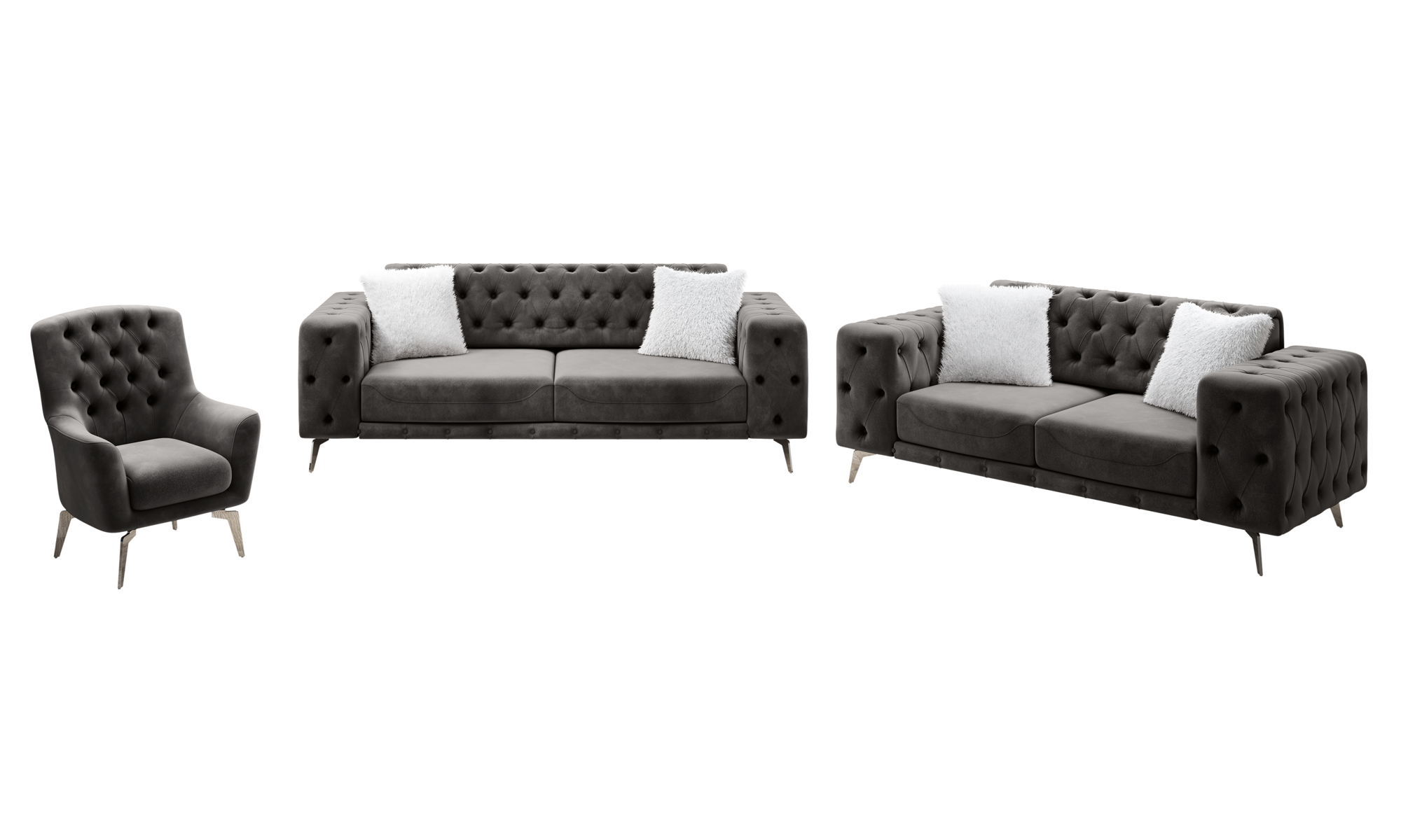 3-2-1 Sofa Set Chester mit Bettfunktion und integrierter Visco-Auflage Anthrazit