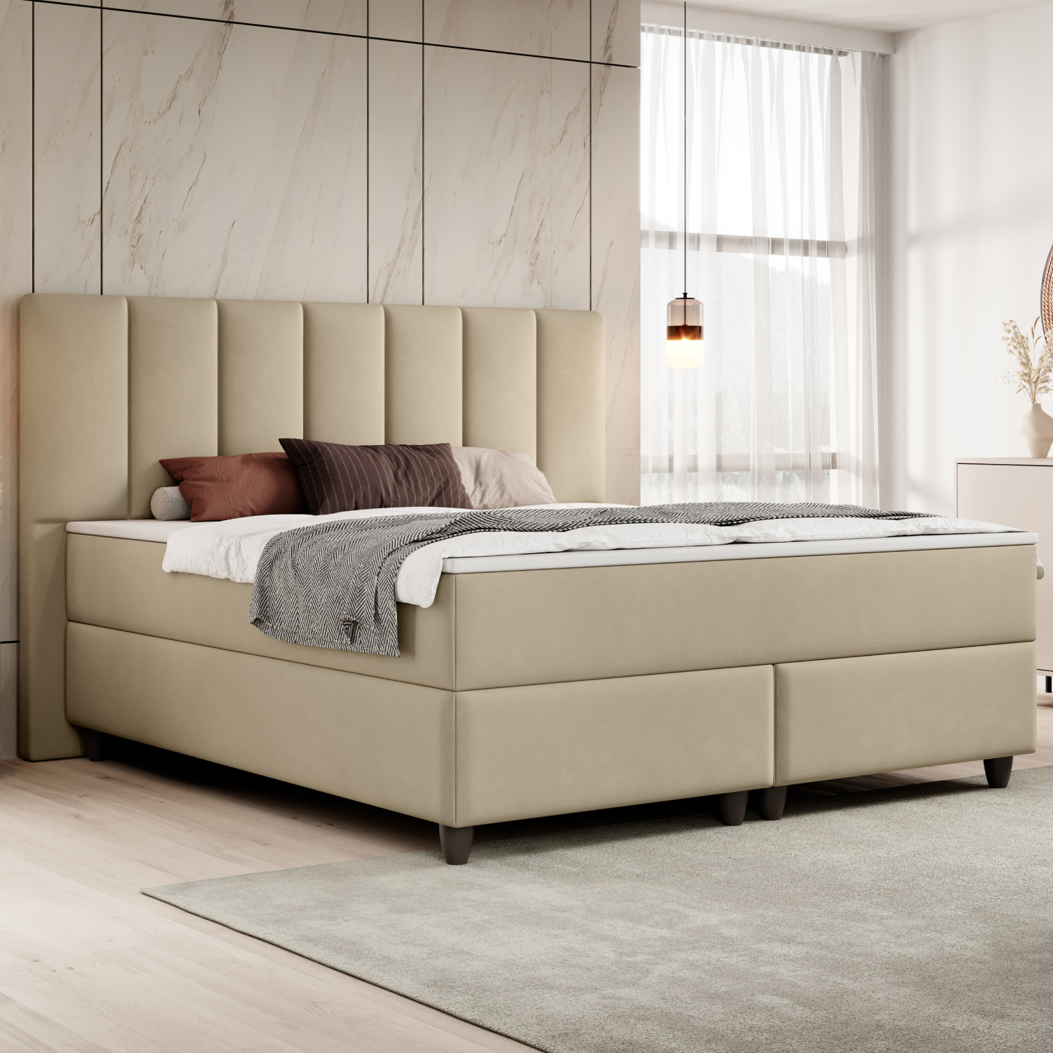 Boxspringbett cheapest Piano Webstoff 180x200 Beige Kamjo ★B-WARE Retoure★