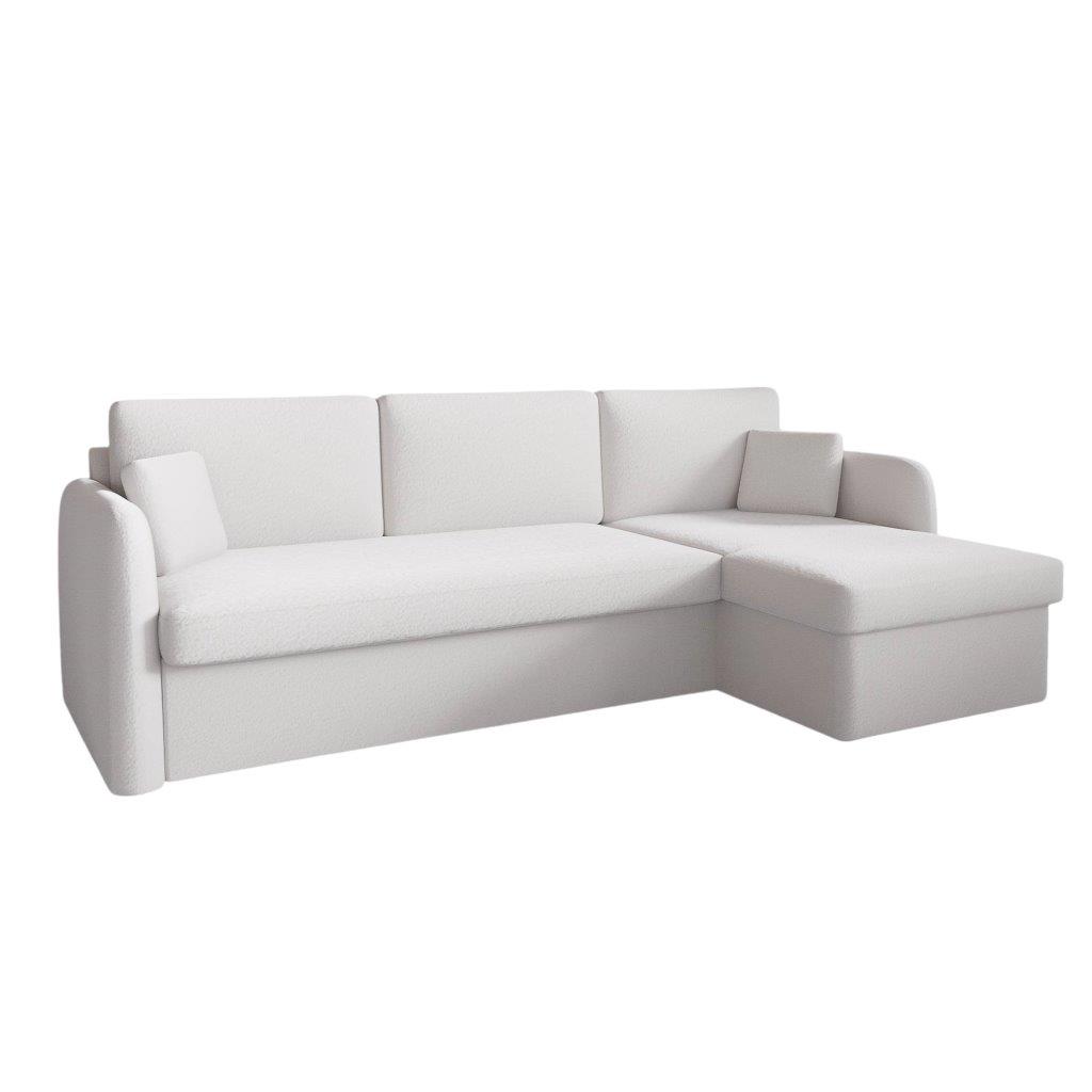 Ecksofa Nuuk weiß mit Bettkasten und Schlaffunktion Ottomane Universell Rechts oder Links