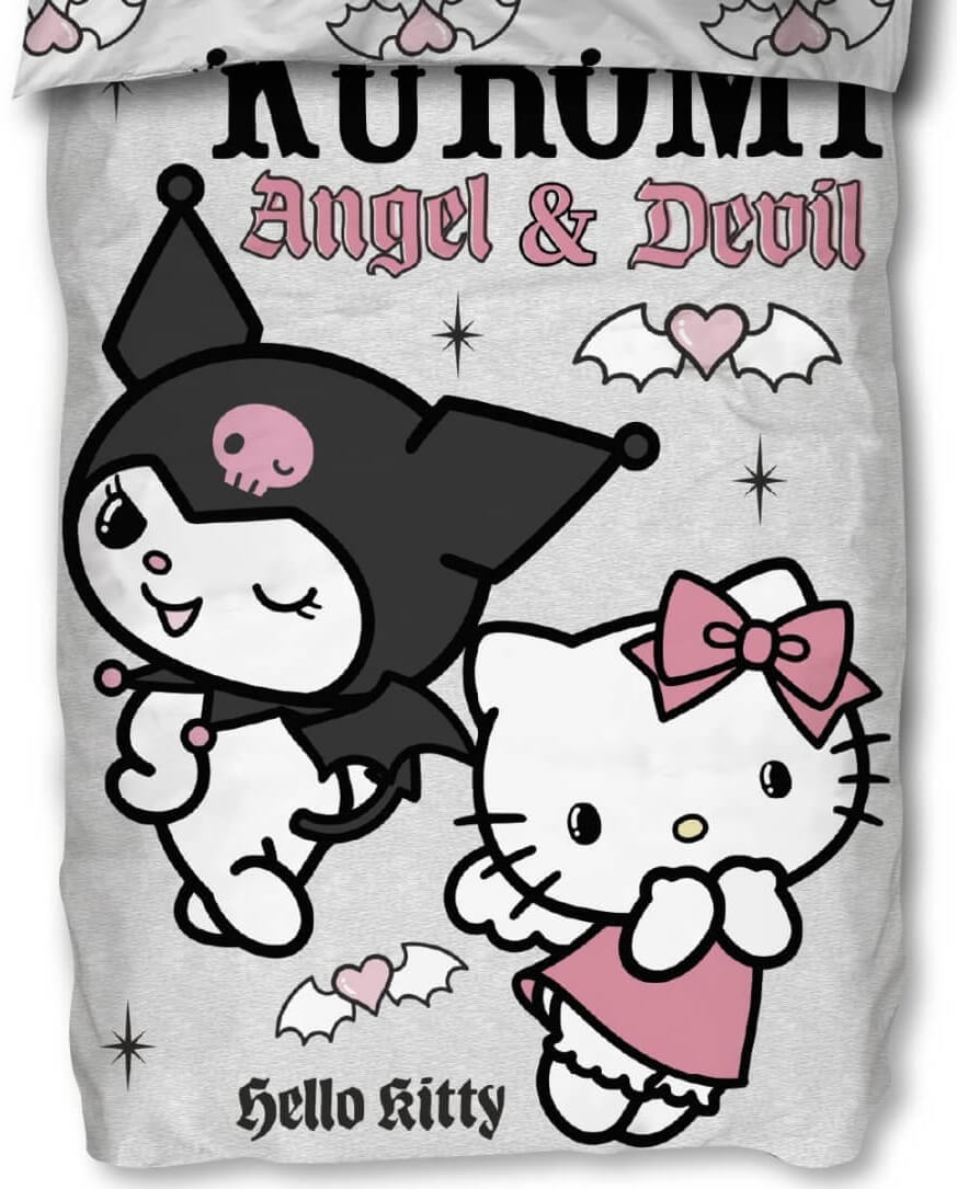 Hello Kitty & Kuromi Wende-Bettwäsche-Set 135x200 80x80 Baumwolle Angel & Devil Hello Kitty & Kuromi Wende-Bettwäsche-Set 135x200 80x80 Baumwolle Angel & Devil