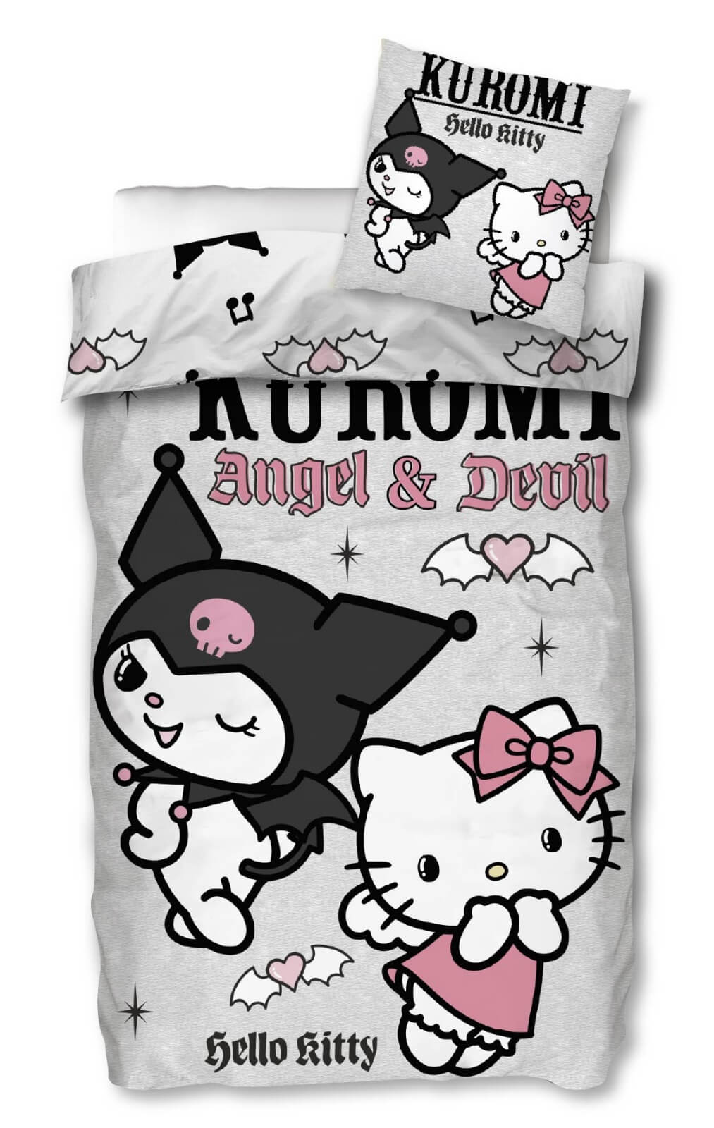 Hello Kitty & Kuromi Wende-Bettwäsche-Set 135x200 80x80 Baumwolle Angel & Devil Hello Kitty & Kuromi Wende-Bettwäsche-Set 135x200 80x80 Baumwolle Angel & Devil