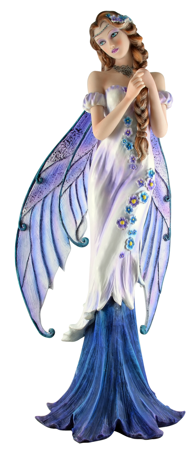 Anmutige edle Fee mit flechtet ihre Zöpfe Figur Skulptur Engel Feen