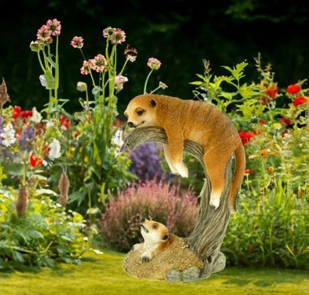 Kremers Schatzkiste Erdmännchen Liebespaar Figur Gartenfigur 30 cm Meercat Tierfigur Liebe Gartendekoration aus Kunstharz für Außen groß Dekoration Tierfiguren