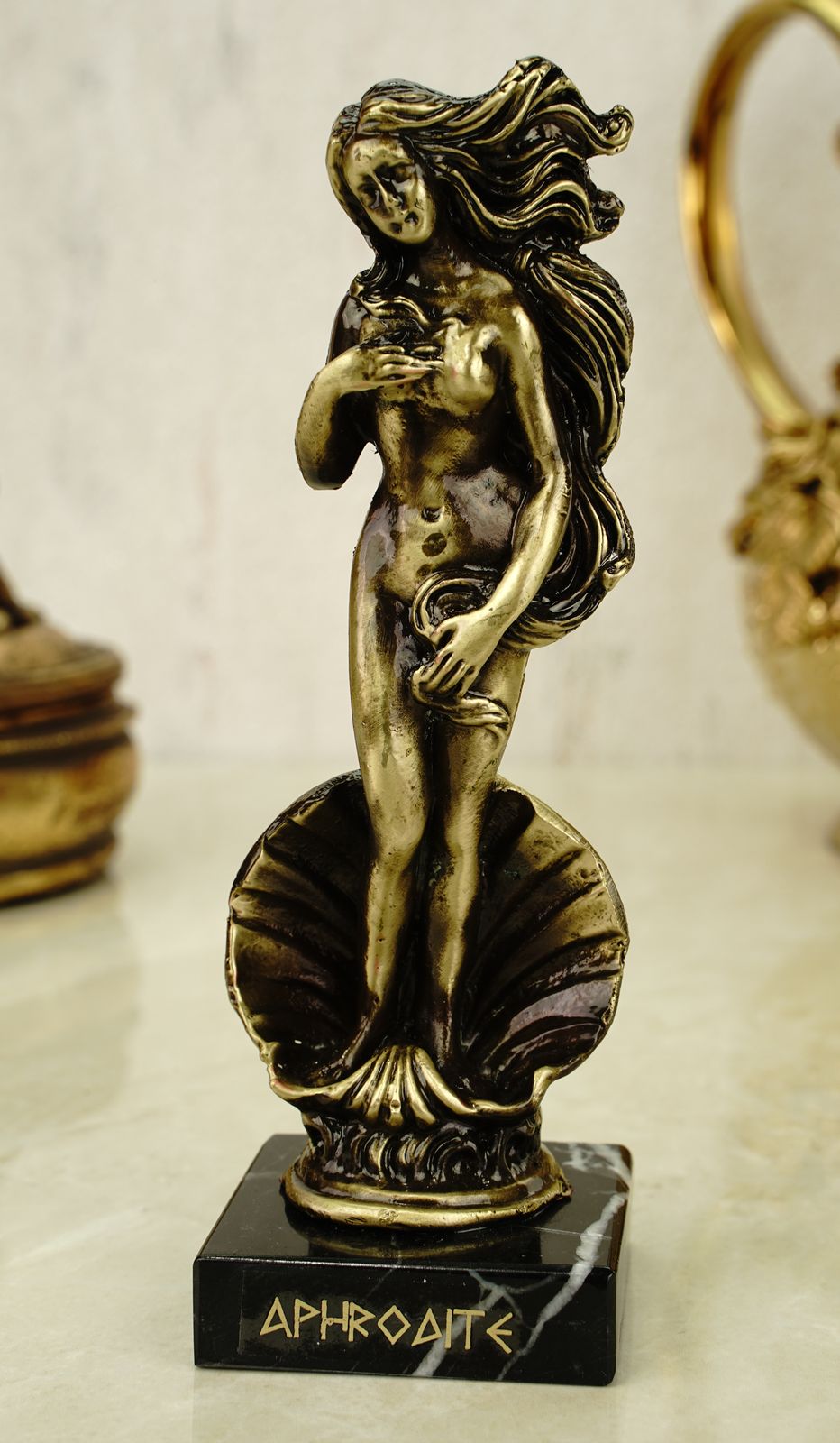 Metall Figur Aphrodite nach Boticcelli 15 cm gold matt Skulptur Göttin