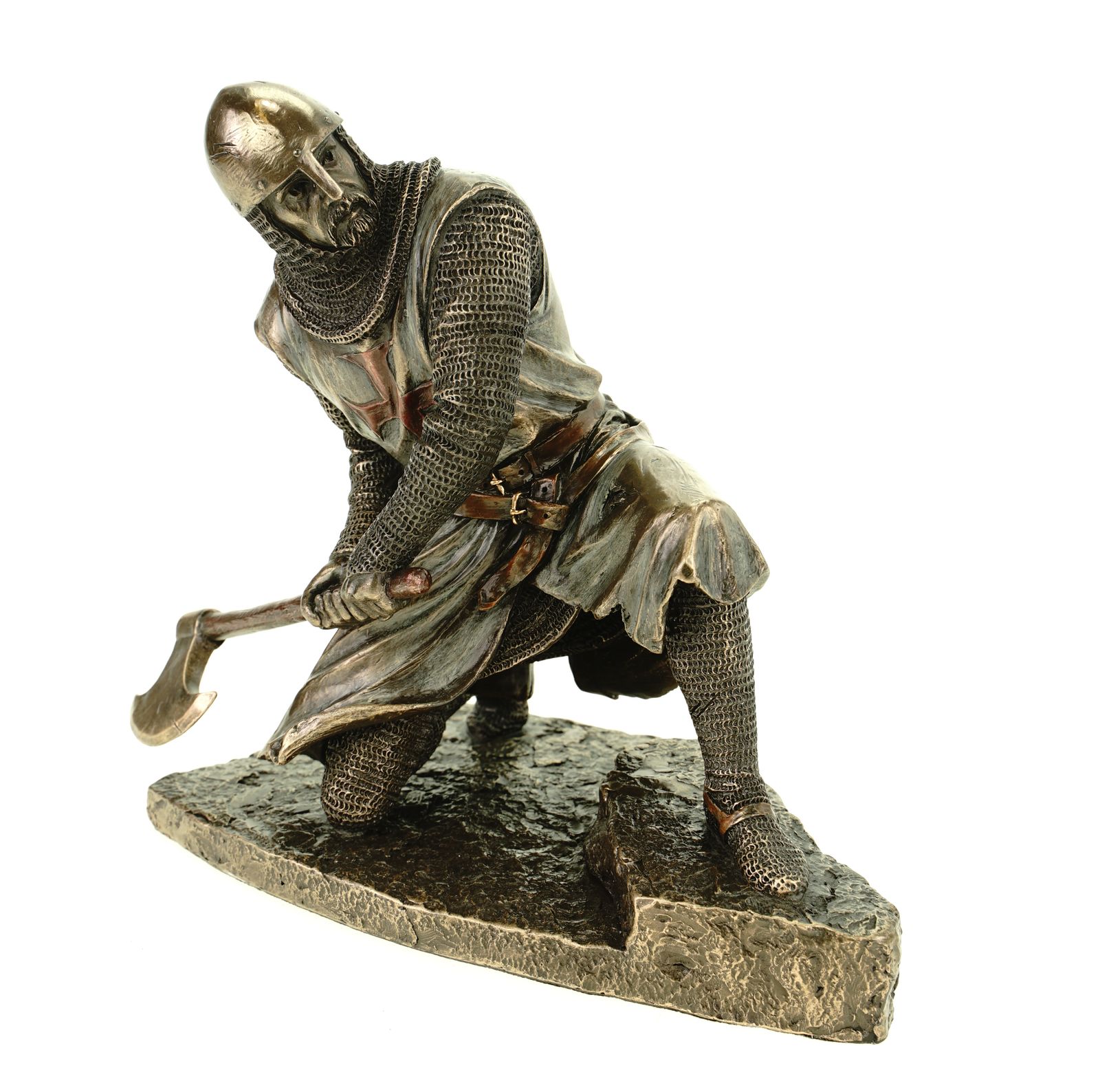 27 x 24 x 9 cm ky419 Prunkvolle Bronzefigur Ritter auf Pferd mit Streitaxt ca