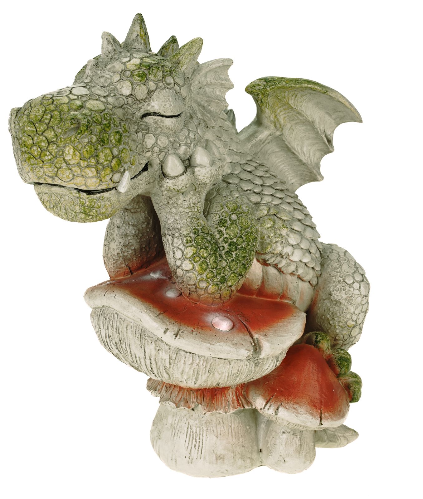 Gartendrache Magical Garden Drache grübelt auf einem Pilz Der Denker
