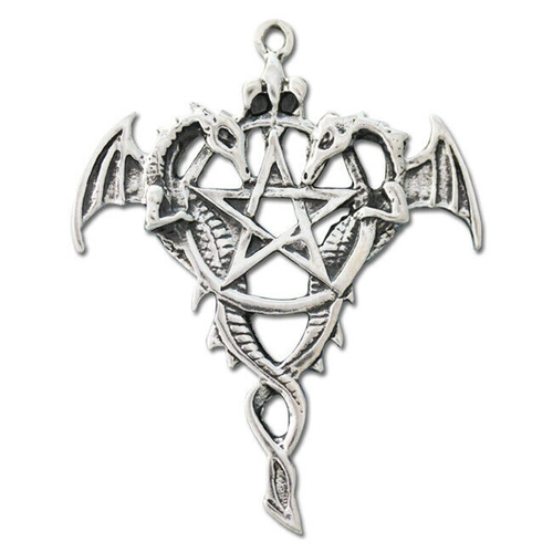 Draco Pentagramm Schmuck Anhänger versilbert mit Kette und Satinbeutel 34x43mm Draco Pentagramm Schmuck Anhänger versilbert mit Kette und Satinbeutel 34x43mm