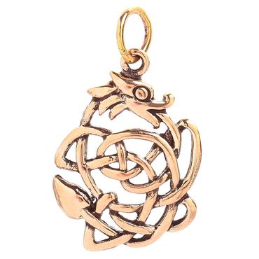 alt-Bronzeanhänger Glücksdrache Dagan Schmuck - Drachen , Keltische Knoten - 29x17mm