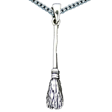 Flugbesen Hexenbesen Anhänger Schmuck Silber mit rhod. Silberkette