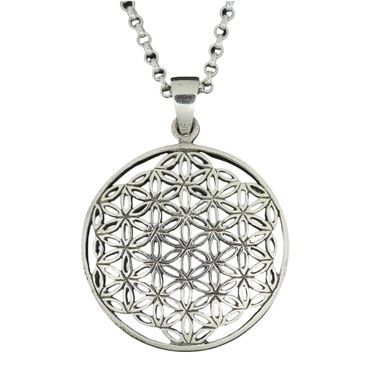 alt-Blume des Lebens Anhänger 925 Silber + Erbskette - flower of life pendant - 36x26mm