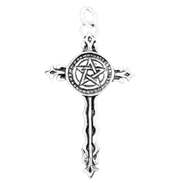 Pentagramm - Kreuz Schmuck Anhänger 925er Silber - Pentagramm - 30x54mm