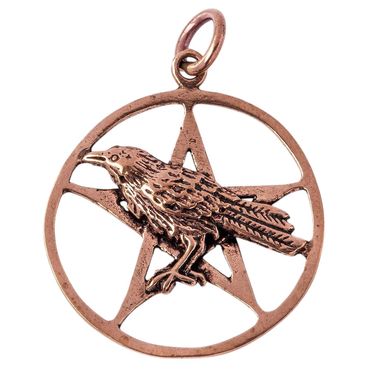 alt-Bronzeanhänger Odins Rabe im Pentagramm - Pentagramm - Größe: 46x34mm