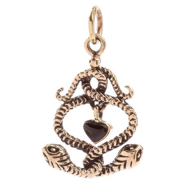 alt-2 Schlangen mit Onyxherz Bronze Anhänger Schmuck - Schlangen - 26x16mm