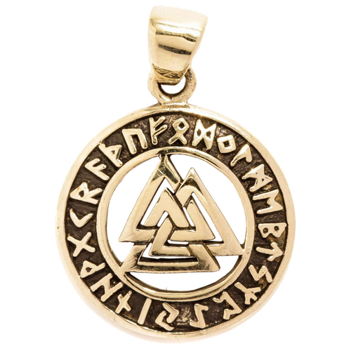 Valknut Futhark Bronze Anhänger Schmuck Wotansknoten mit Runen Viking