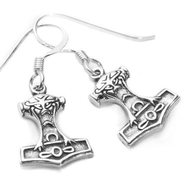 alt-Ohrhänger, Ohrringe Thors Hammer  kleiner Wikinger Viking Schmuck 925er Silber