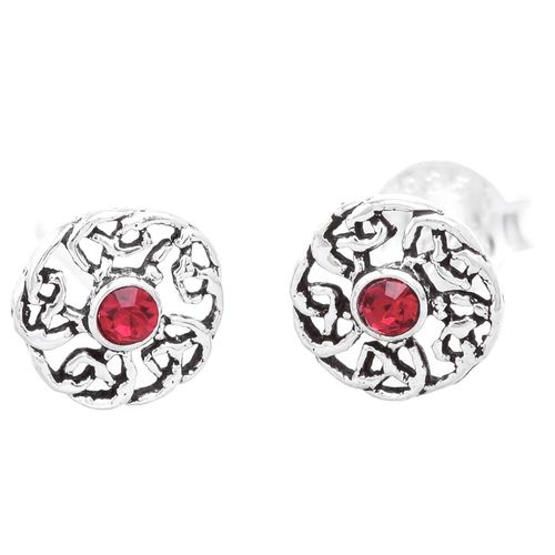 Ohrstecker keltischer Knoten kleiner roter Glasstein 925er Silber