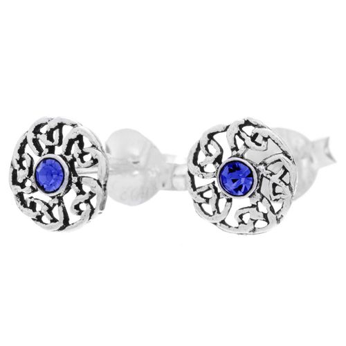 Ohrstecker keltischer Knoten kleiner blauer Glasstein 925er Silber