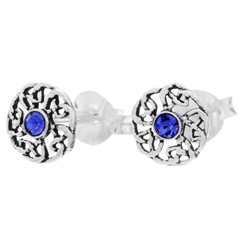 Ohrstecker keltischer Knoten kleiner blauer Glasstein 925er Silber