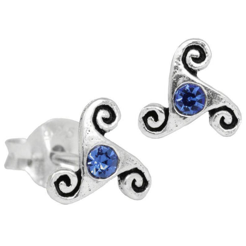 Ohrstecker Triskel Blauer Kristall 925er Silber Schmuck