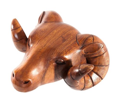Kopf Widder  Wandschmuck Holz handgeschnitzt Widder 15 × 16 cm Schaf Z