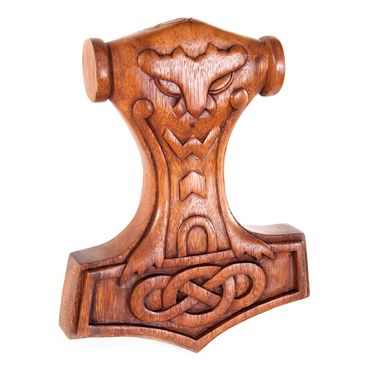 alt-Wandschmuck Thorhammer Mjölnir Donar Hammer aus Holz Wikinger Wanddekoobjekt