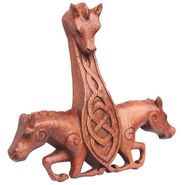 alt-Wandbild Wandschmuck Thorhammer mit Pferden aus Holz keltische Knoten Wandrelief