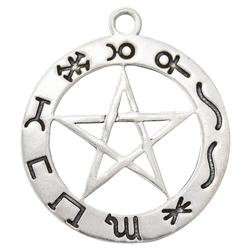 Planeten Pentagramm Schmuck Anhänger versilbert mit Kette Satinbeutel 27 mm Planeten Pentagramm Schmuck Anhänger versilbert mit Kette Satinbeutel 27 mm