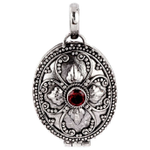 3,4cm Foto-Medaillon mit Fach Roter Granatstein 925er Silber Handmade