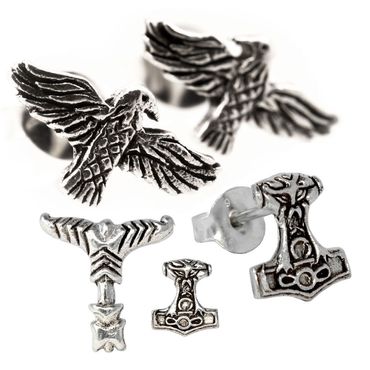 alt-Thor Vikings Ohrstecker SET Thorhammer Irminsul Hugin und Munin Raben Wikinger