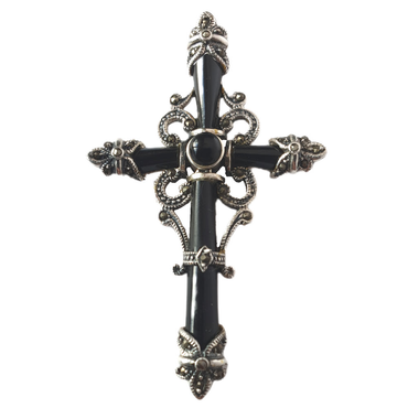 Silberanhänger Gotisches Onyxkreuz 925er Silber mit Onyxsteinen Vintage 62 mm Silberanhänger Gotisches Onyxkreuz 925er Silber mit Onyxsteinen Vintage 62 mm