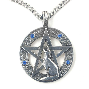 Heulender Wolf Pentagramm Amulett versilbert Talisman 31 mm