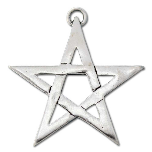 Offenes Pentagramm Schmuck Anhänger versilbert mit Kette Satinbeutel 24 mm Offenes Pentagramm Schmuck Anhänger versilbert mit Kette Satinbeutel 24 mm