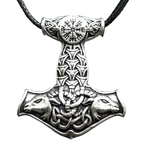 Thorhammer Anhänger Schmuck Wikinger Zinn Viking mit Band Thorhammer