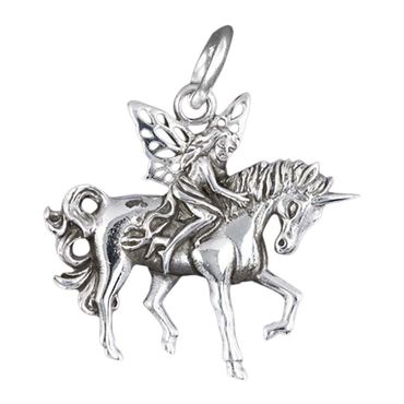 alt-Elfe Einhorn Schmuck Anhänger 925er Silber - Einhorn , Elfen Feen - 32x30mm