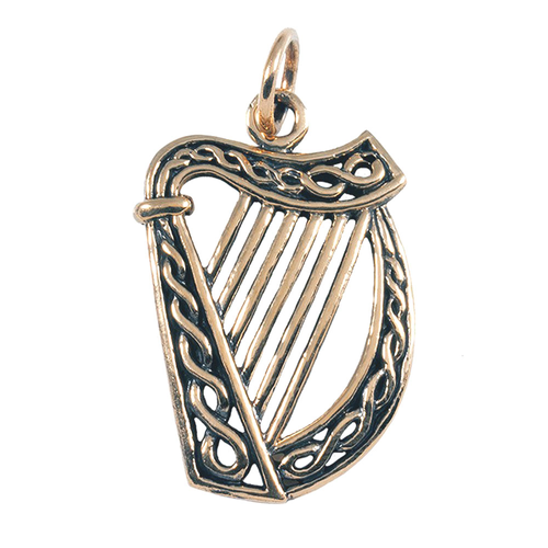 Keltische Irische Harfe klein Anhänger Schmuck Bronze Irish Harp - Keltische Knoten - 13x23mm
