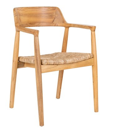 RIO, Esszimmerstuhl 2 Stück Holz & Geflecht, Designer Stuhl mit Armlehnen