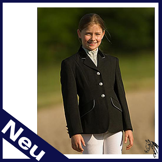 EQUI-THÈME Turnierjacke, Kinder in schwarz (silberfarbene Biese) 