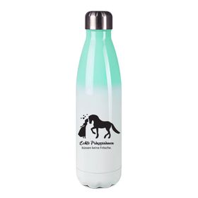 Edelstahl-Thermosflasche mint/weiß mit Druck: Prinzessinnen küssen keine Frösche