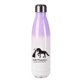 Edelstahl-Thermosflasche lila/weiß mit Druck: Prinzessinnen küssen keine Frösche
