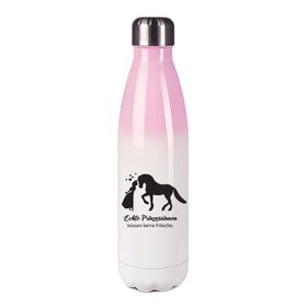 Edelstahl-Thermosflasche rosa/weiß mit Druck: Prinzessinnen küssen keine Frösche