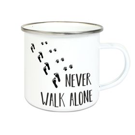 Emalie Tasse: Never walk alone mit Tatsen Kaffeebecher Kaffeetasse bedruckt