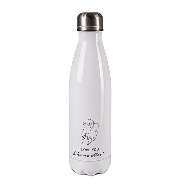 Edelstahl-Thermosflasche weiß/weiß mit Druck: I LOVE YOU - DON'T LIKE OTTER