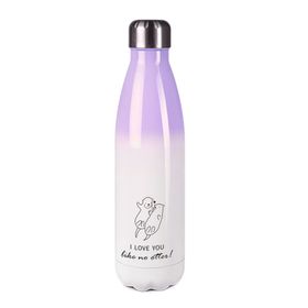 Edelstahl-Thermosflasche purple/weiß mit Druck: I LOVE YOU - DON'T LIKE OTTER