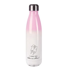 Edelstahl-Thermosflasche rose/weiß mit Druck: I LOVE YOU - DON'T LIKE OTTER
