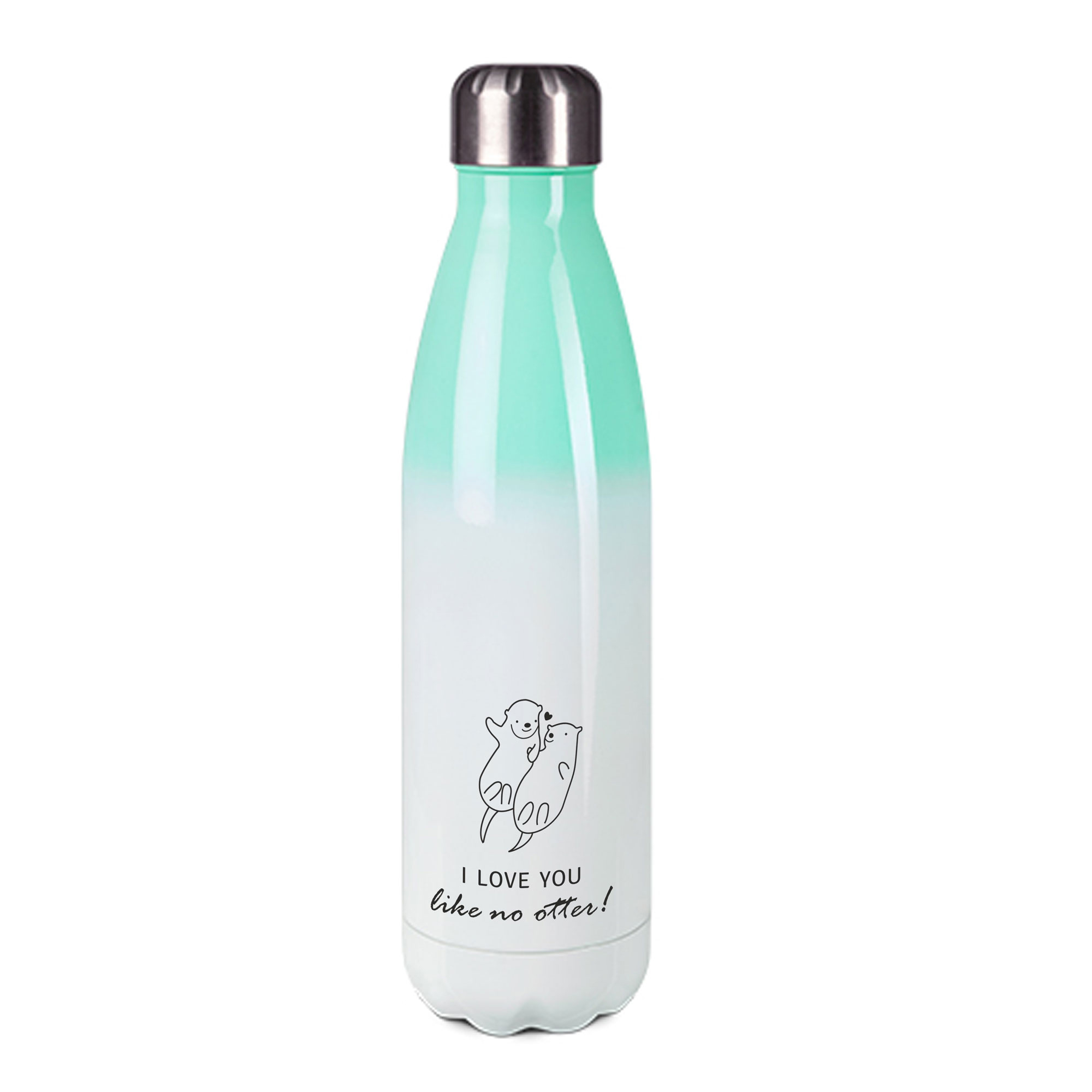 Edelstahl-Thermosflasche mint/weiß mit Druck: I LOVE YOU - DON'T LIKE OTTER