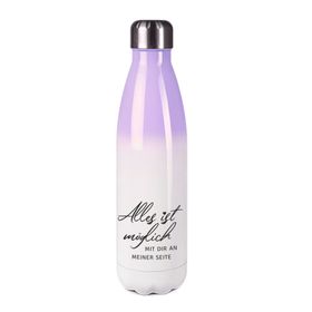 Edelstahl-Thermosflasche purple/weiß mit Druck: ALLES IST MÖGLICH MIT DIR AN MEINER SEITE
